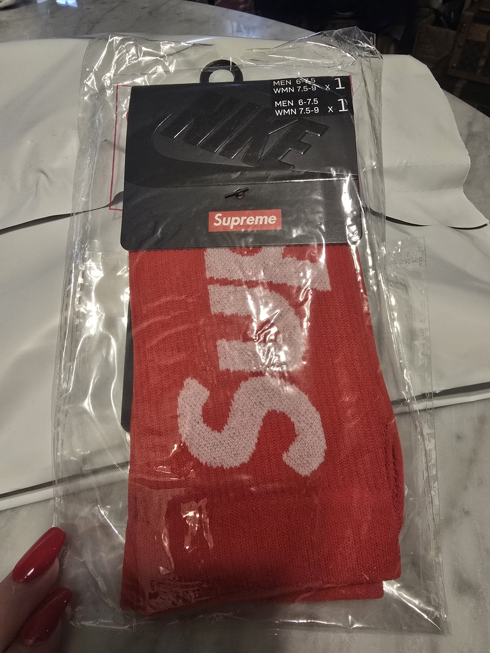 Nike x Supreme Red & White Crew Socks